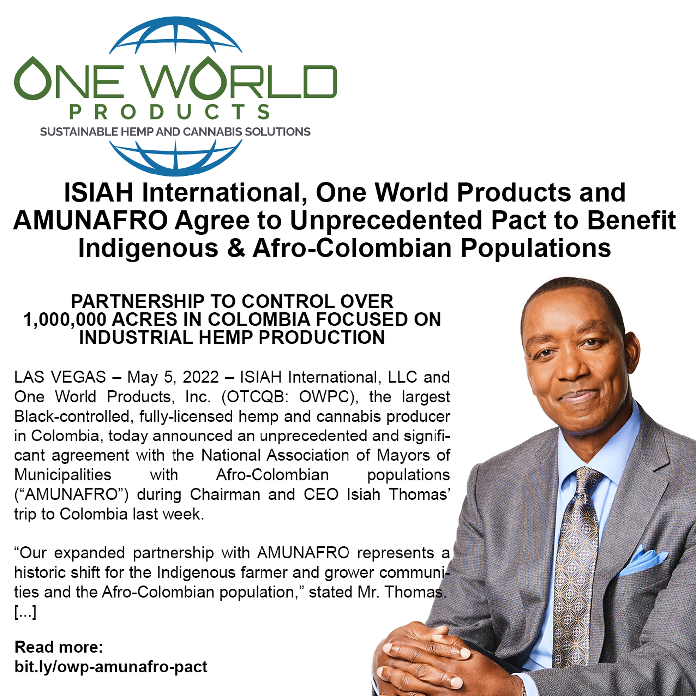 ISIAH International, One World Products and AMUNAFRO Agree to Unprecedented Pact to Benefit Indigenous & Afro-Colombian Populations
